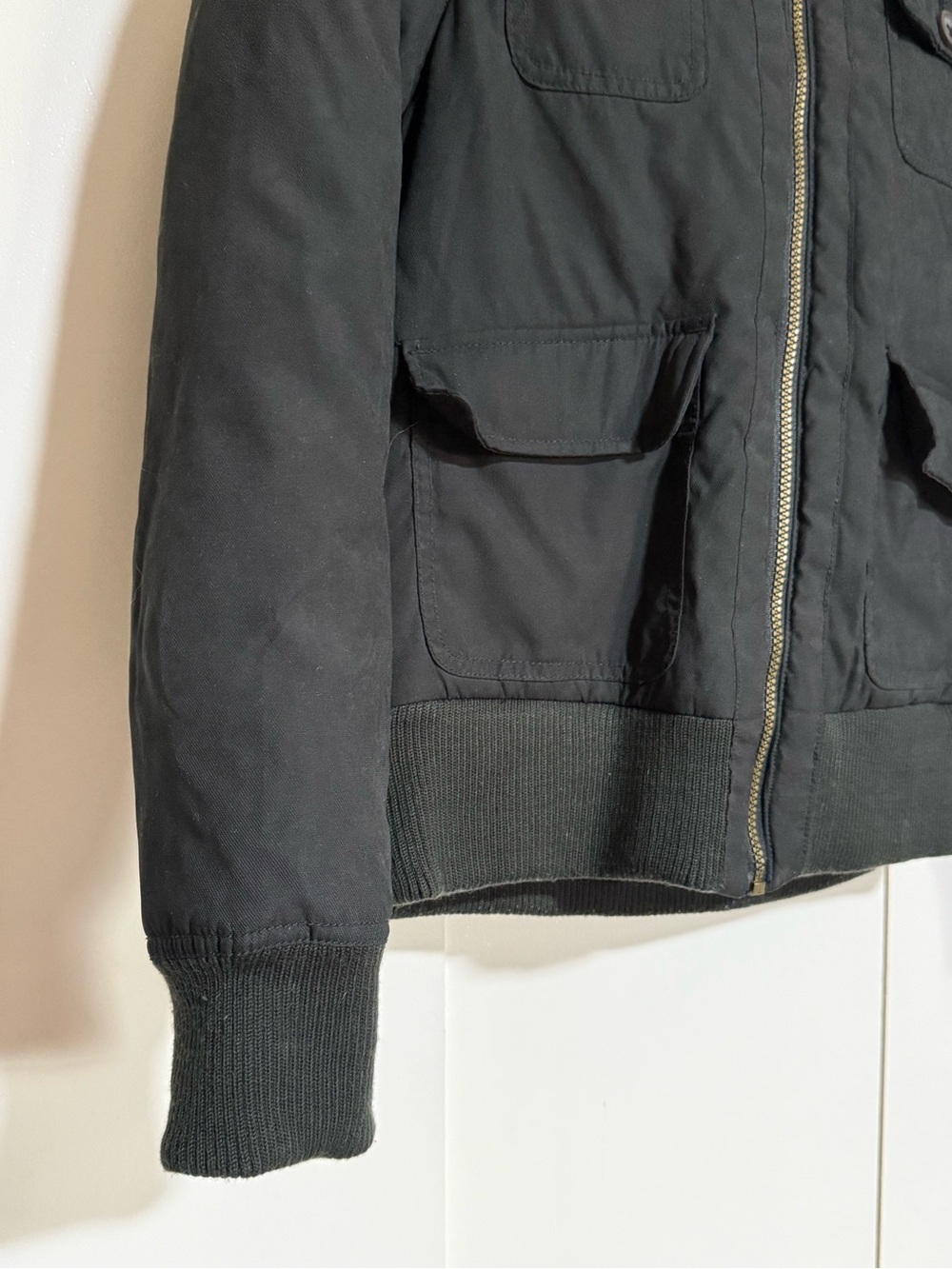 Mossimo Supply Co Black Faux Fur Hood Plaid Lined Utility Bomber Jacket Medium - Picture 6 of 14